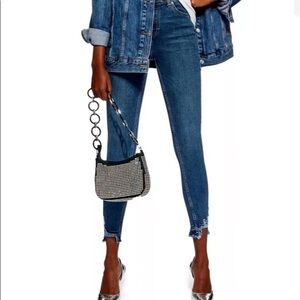 Top Shop Jamie High Rise Chew Hem Skinny Denim Jeans